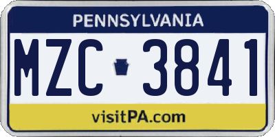 PA license plate MZC3841