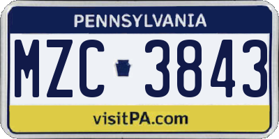 PA license plate MZC3843