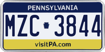 PA license plate MZC3844