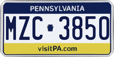 PA license plate MZC3850
