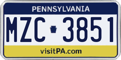 PA license plate MZC3851