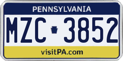 PA license plate MZC3852