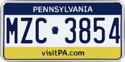 PA license plate MZC3854