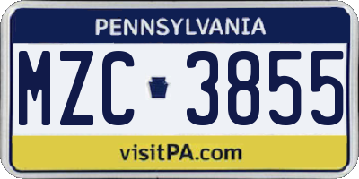 PA license plate MZC3855