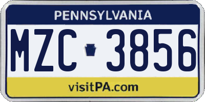PA license plate MZC3856