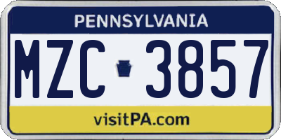 PA license plate MZC3857