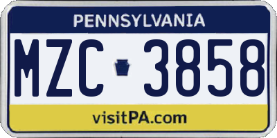 PA license plate MZC3858