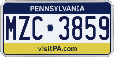 PA license plate MZC3859