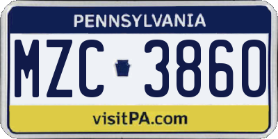 PA license plate MZC3860