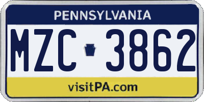 PA license plate MZC3862