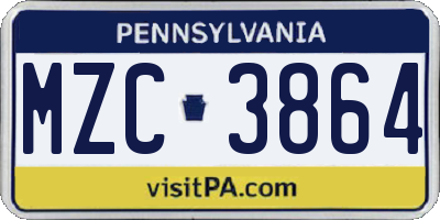 PA license plate MZC3864
