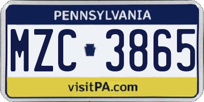 PA license plate MZC3865