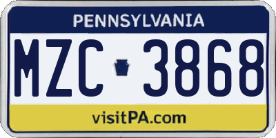 PA license plate MZC3868