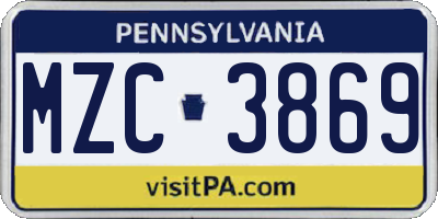 PA license plate MZC3869