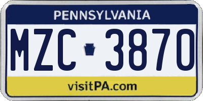 PA license plate MZC3870