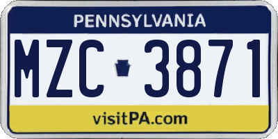 PA license plate MZC3871