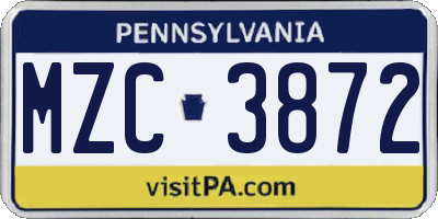 PA license plate MZC3872