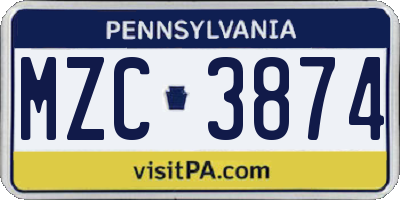 PA license plate MZC3874