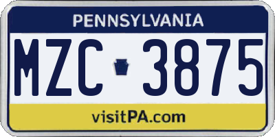 PA license plate MZC3875