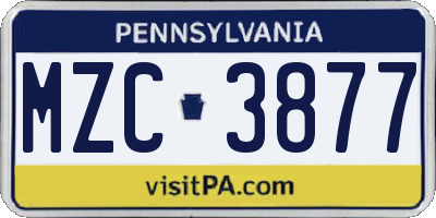 PA license plate MZC3877