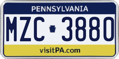 PA license plate MZC3880