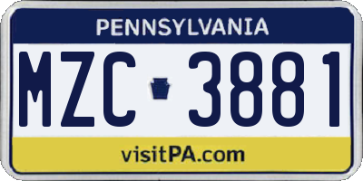 PA license plate MZC3881