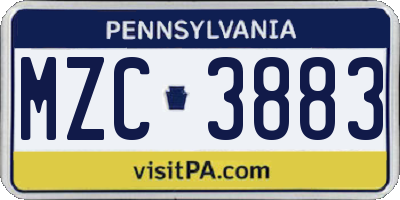 PA license plate MZC3883