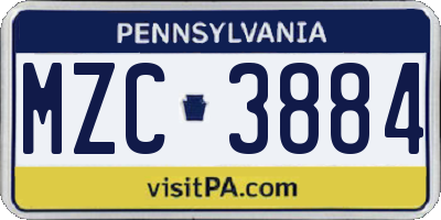 PA license plate MZC3884