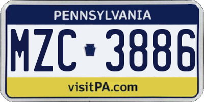 PA license plate MZC3886