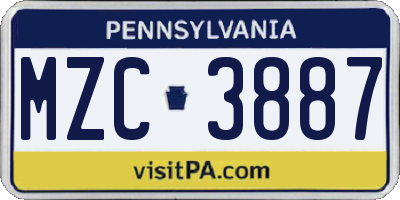 PA license plate MZC3887