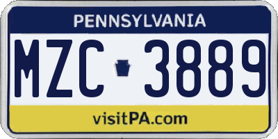 PA license plate MZC3889