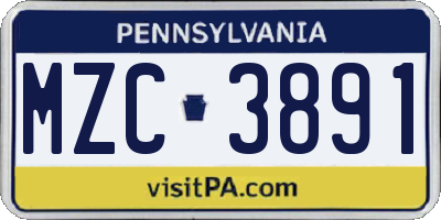 PA license plate MZC3891