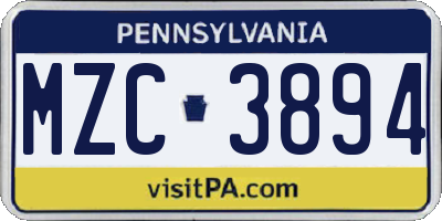 PA license plate MZC3894