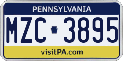 PA license plate MZC3895