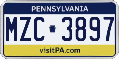 PA license plate MZC3897