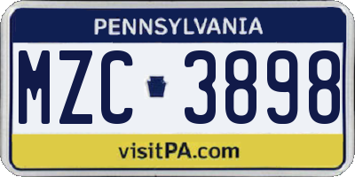 PA license plate MZC3898