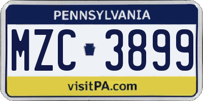 PA license plate MZC3899