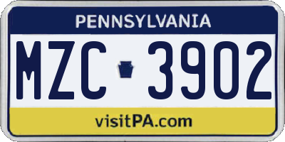 PA license plate MZC3902