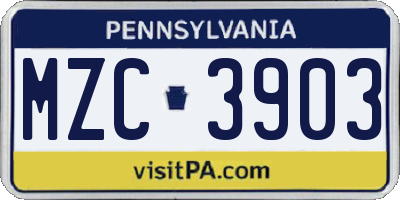 PA license plate MZC3903