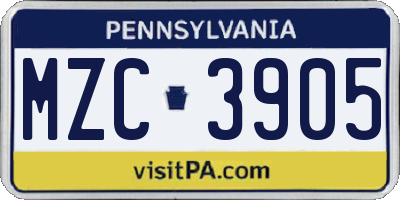 PA license plate MZC3905