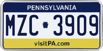 PA license plate MZC3909