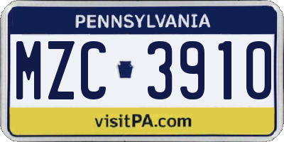 PA license plate MZC3910