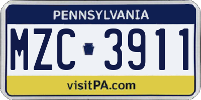 PA license plate MZC3911