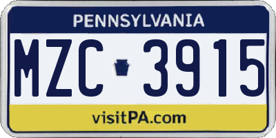PA license plate MZC3915