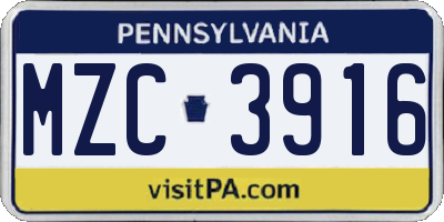 PA license plate MZC3916