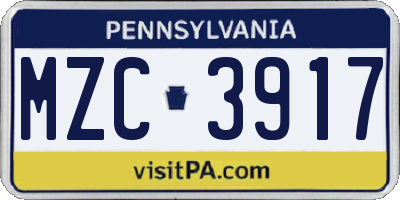 PA license plate MZC3917