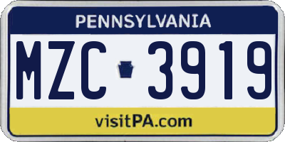 PA license plate MZC3919