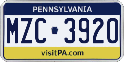 PA license plate MZC3920