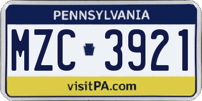PA license plate MZC3921