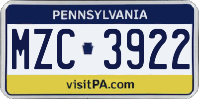 PA license plate MZC3922